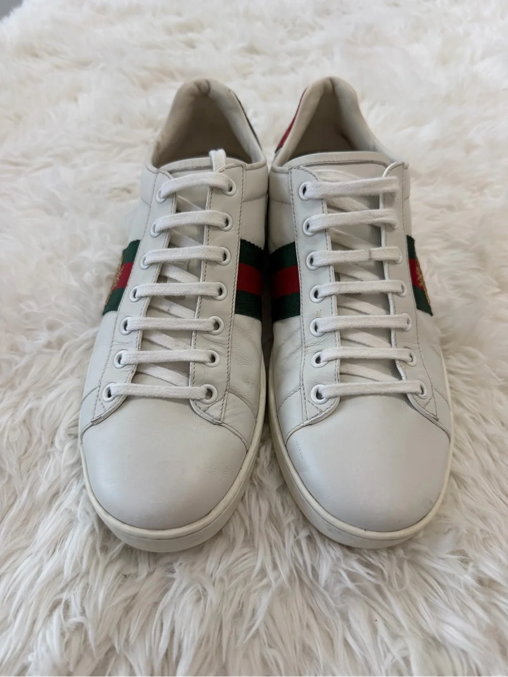 Gucci Ace Women's Sneakers White Leather Web Bee Size 39.5 US 9.5